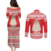 Georgia Christmas Chichilaki Couples Matching Puletasi and Long Sleeve Button Shirt Celebrate Georgian Tradition - Wonder Print Shop