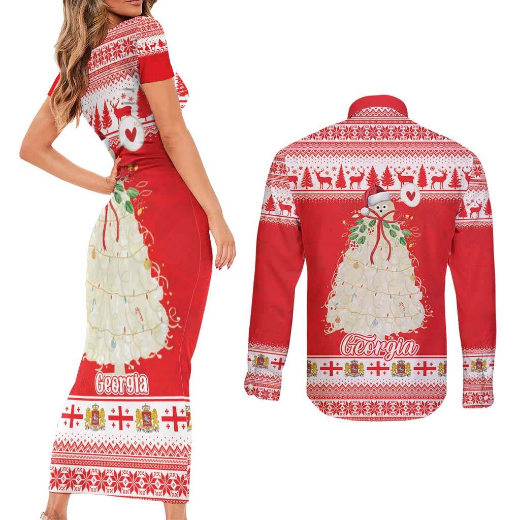 Georgia Christmas Chichilaki Couples Matching Short Sleeve Bodycon Dress and Long Sleeve Button Shirt Celebrate Georgian Tradition - Wonder Print Shop