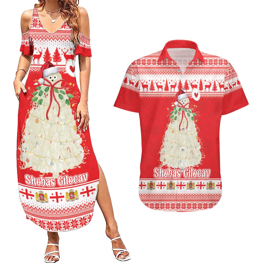 Georgia Christmas Chichilaki Couples Matching Summer Maxi Dress and Hawaiian Shirt Celebrate Georgian Tradition - Wonder Print Shop