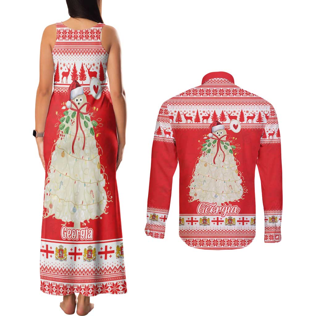 Georgia Christmas Chichilaki Couples Matching Tank Maxi Dress and Long Sleeve Button Shirt Celebrate Georgian Tradition - Wonder Print Shop