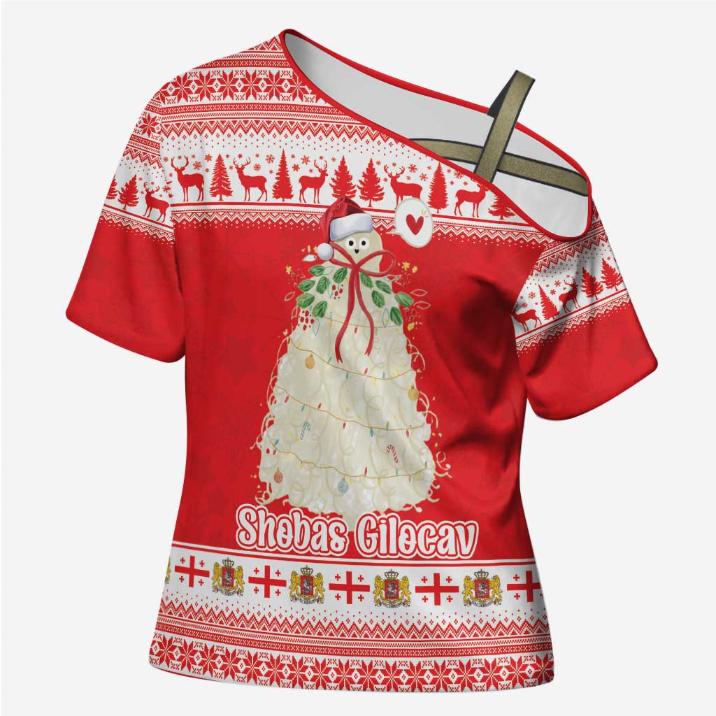 Georgia Christmas Chichilaki Cross Shoulder Shirt Celebrate Georgian Tradition - Wonder Print Shop