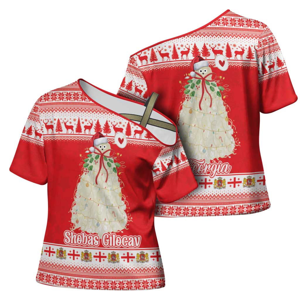 Georgia Christmas Chichilaki Cross Shoulder Shirt Celebrate Georgian Tradition - Wonder Print Shop
