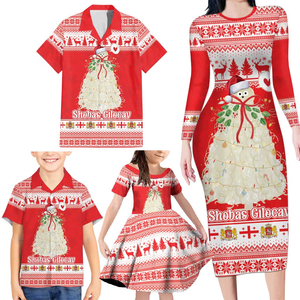 Georgia Christmas Chichilaki Family Matching Long Sleeve Bodycon Dress and Hawaiian Shirt Celebrate Georgian Tradition - Wonder Print Shop