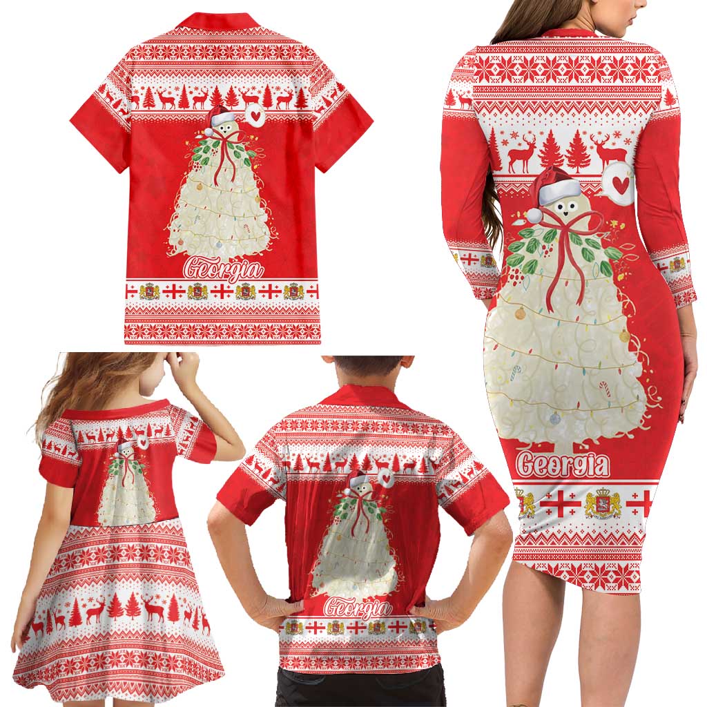 Georgia Christmas Chichilaki Family Matching Long Sleeve Bodycon Dress and Hawaiian Shirt Celebrate Georgian Tradition - Wonder Print Shop