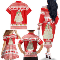 Georgia Christmas Chichilaki Family Matching Off The Shoulder Long Sleeve Dress and Hawaiian Shirt Celebrate Georgian Tradition - Wonder Print Shop