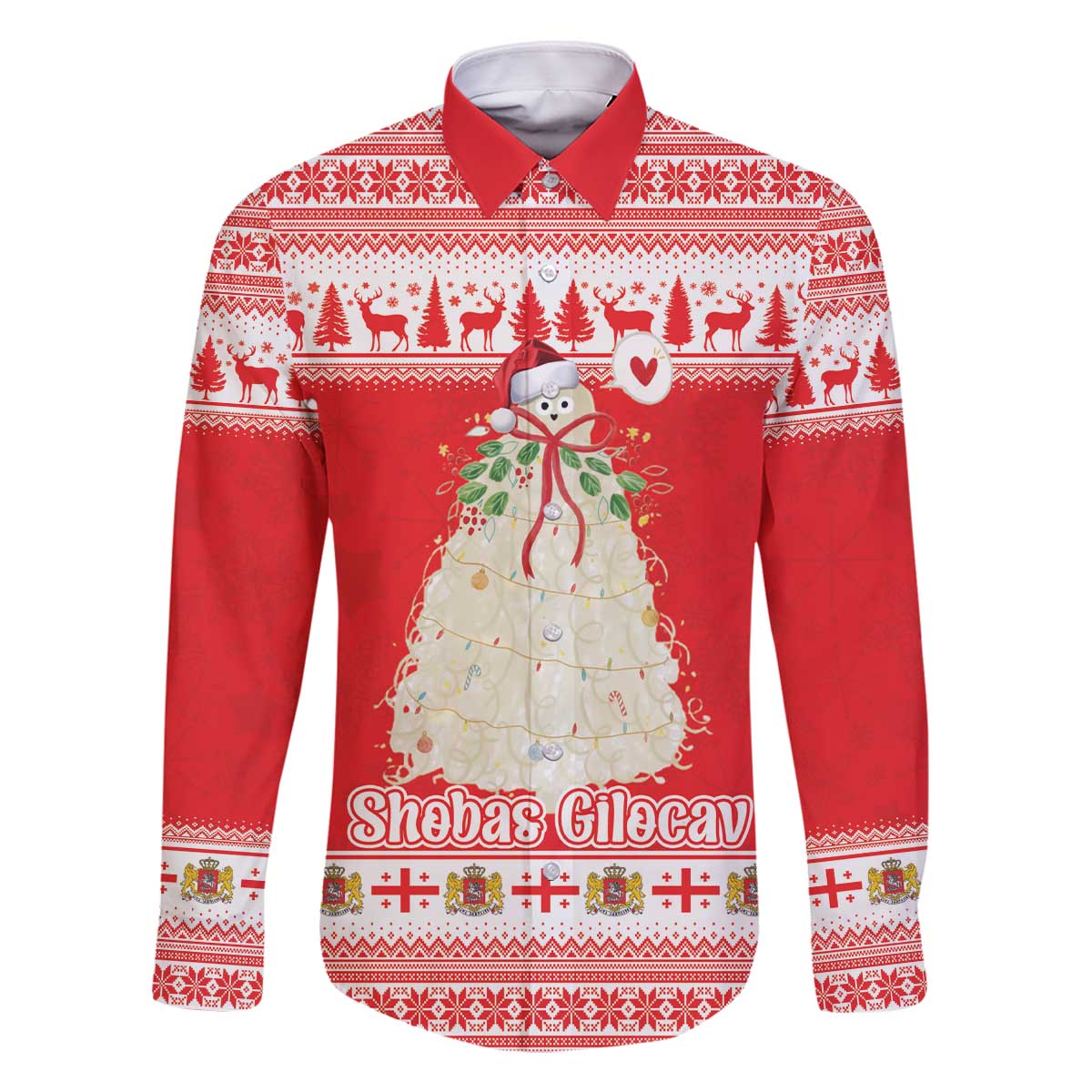 Georgia Christmas Chichilaki Family Matching Off The Shoulder Long Sleeve Dress and Hawaiian Shirt Celebrate Georgian Tradition - Wonder Print Shop