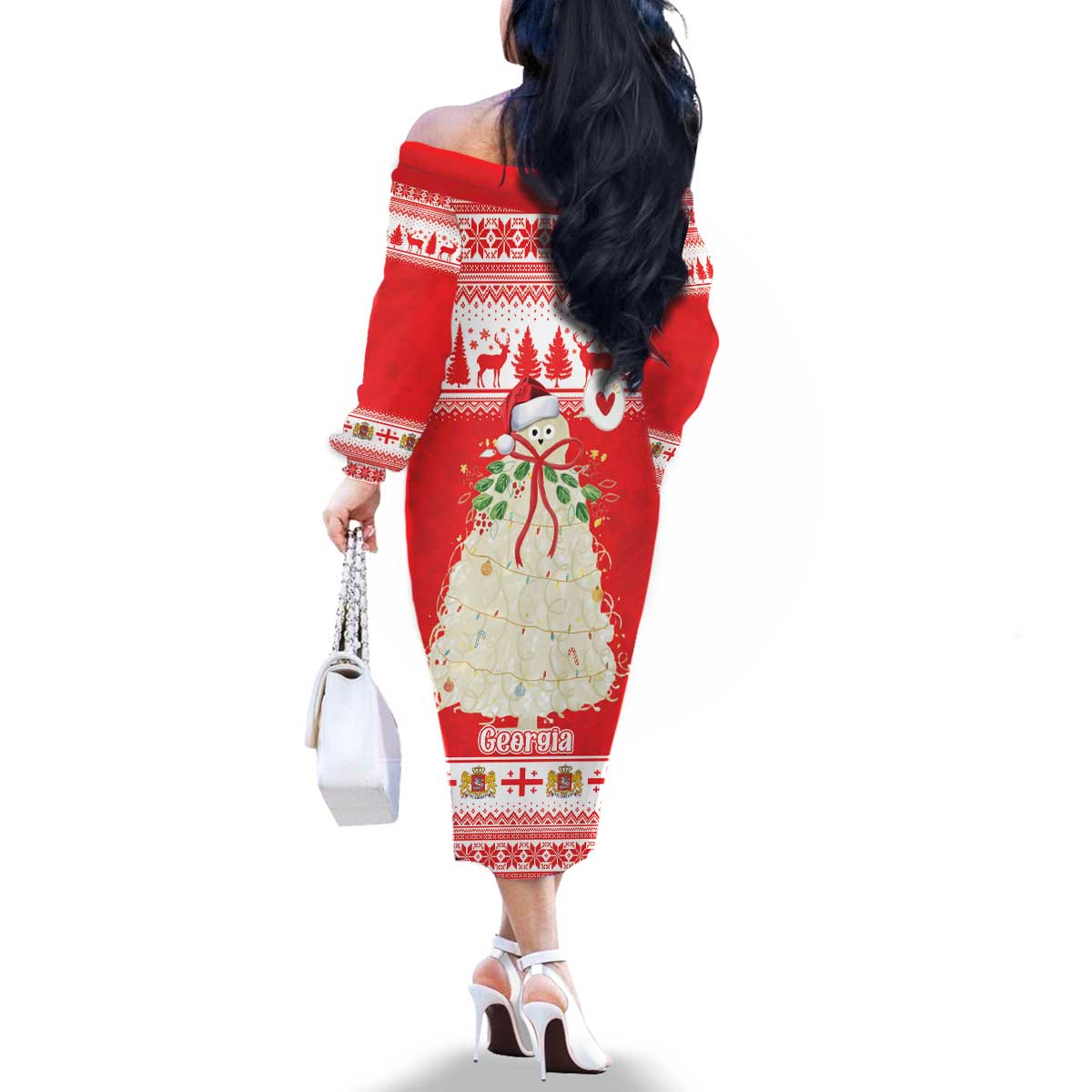 Georgia Christmas Chichilaki Family Matching Off The Shoulder Long Sleeve Dress and Hawaiian Shirt Celebrate Georgian Tradition - Wonder Print Shop
