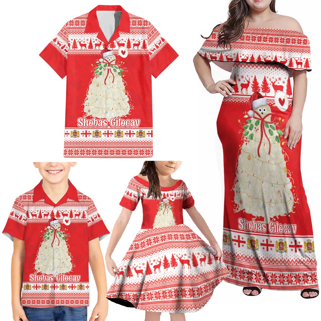 Georgia Christmas Chichilaki Family Matching Off Shoulder Maxi Dress and Hawaiian Shirt Celebrate Georgian Tradition - Wonder Print Shop