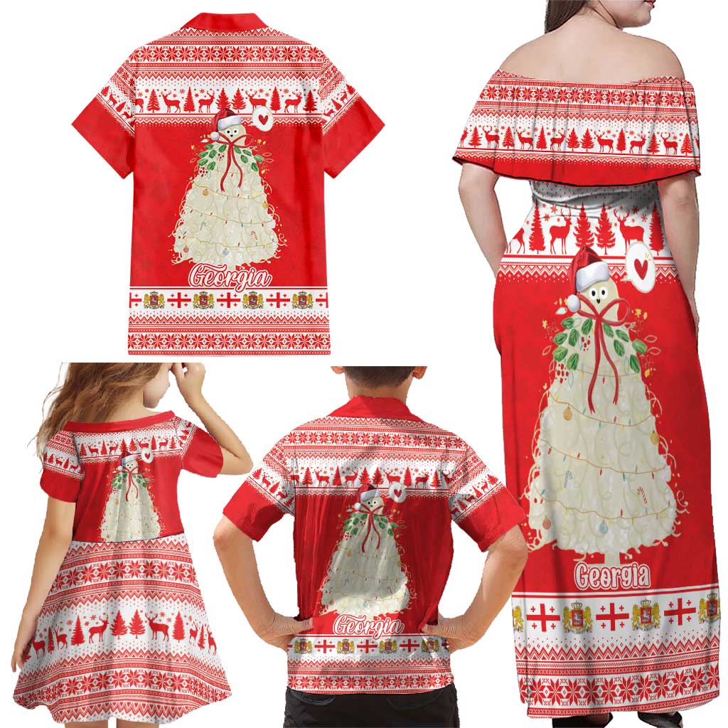 Georgia Christmas Chichilaki Family Matching Off Shoulder Maxi Dress and Hawaiian Shirt Celebrate Georgian Tradition - Wonder Print Shop