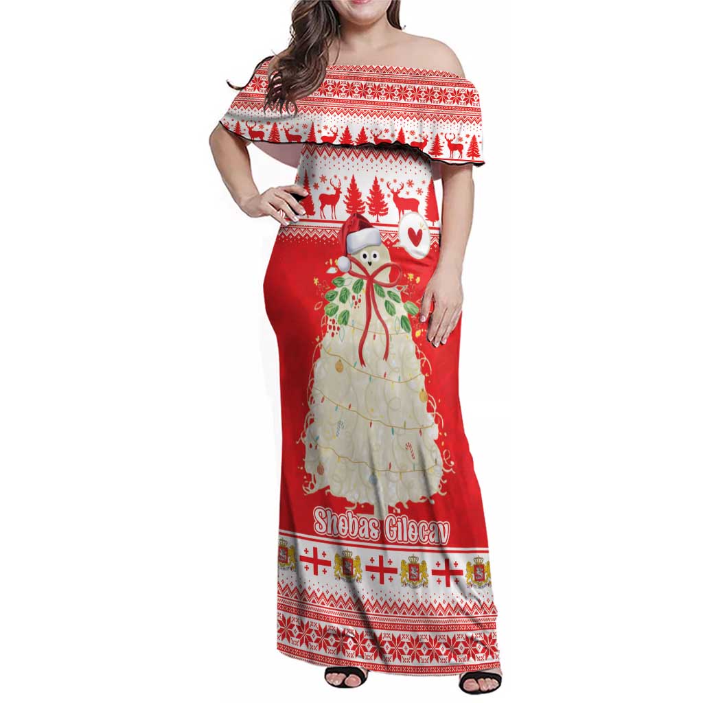 Georgia Christmas Chichilaki Family Matching Off Shoulder Maxi Dress and Hawaiian Shirt Celebrate Georgian Tradition - Wonder Print Shop