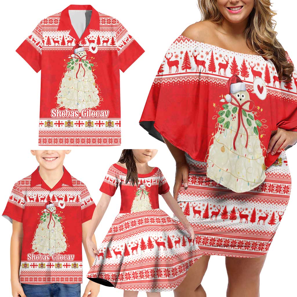 Georgia Christmas Chichilaki Family Matching Off Shoulder Short Dress and Hawaiian Shirt Celebrate Georgian Tradition - Wonder Print Shop