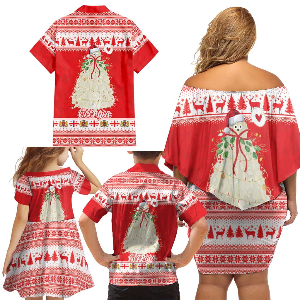 Georgia Christmas Chichilaki Family Matching Off Shoulder Short Dress and Hawaiian Shirt Celebrate Georgian Tradition - Wonder Print Shop