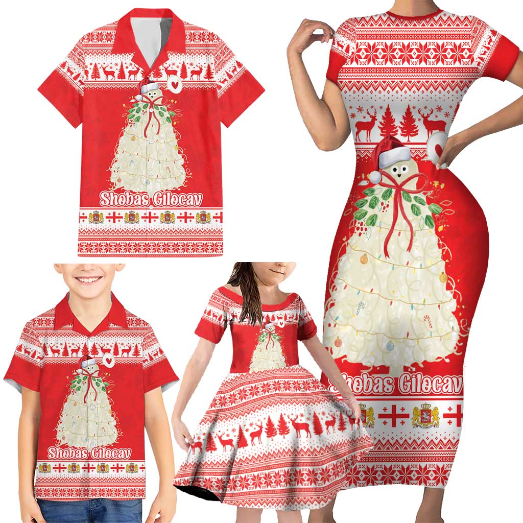 Georgia Christmas Chichilaki Family Matching Short Sleeve Bodycon Dress and Hawaiian Shirt Celebrate Georgian Tradition - Wonder Print Shop