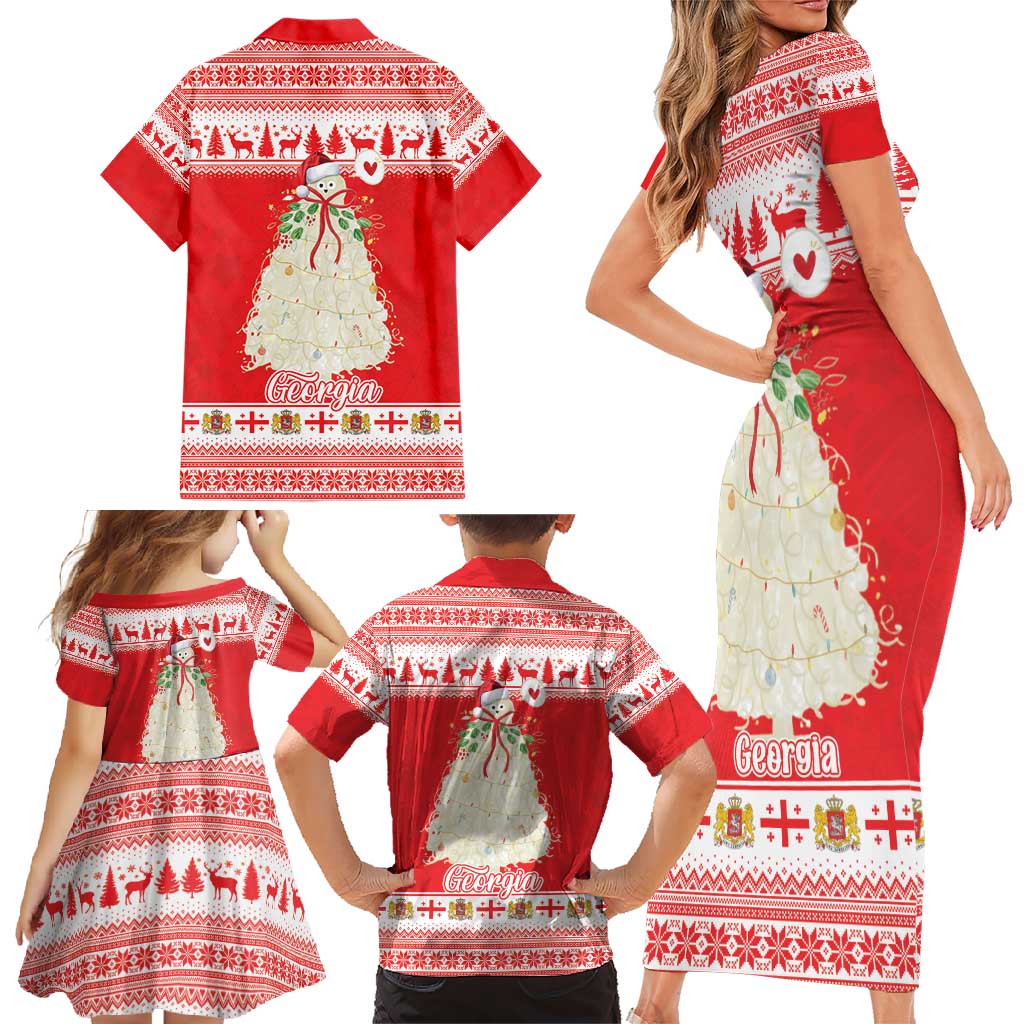 Georgia Christmas Chichilaki Family Matching Short Sleeve Bodycon Dress and Hawaiian Shirt Celebrate Georgian Tradition - Wonder Print Shop