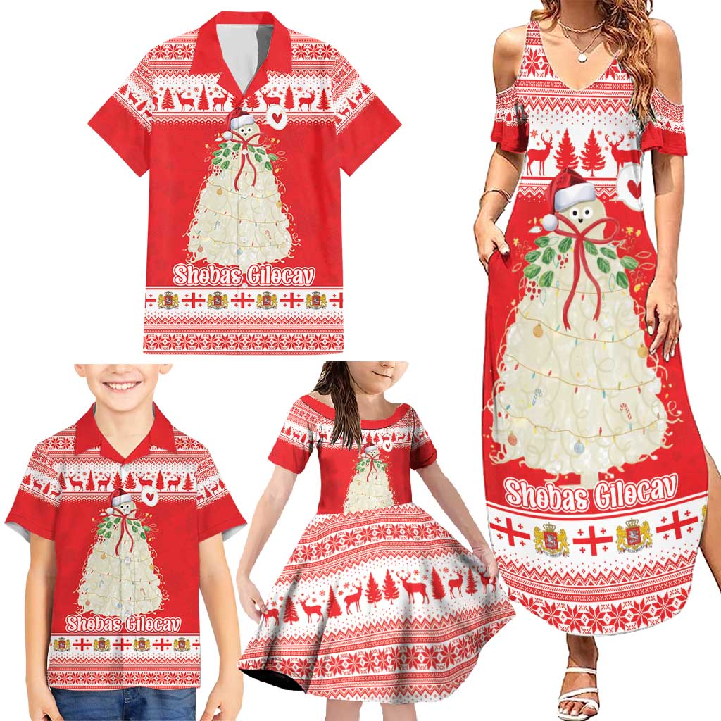 Georgia Christmas Chichilaki Family Matching Summer Maxi Dress and Hawaiian Shirt Celebrate Georgian Tradition - Wonder Print Shop