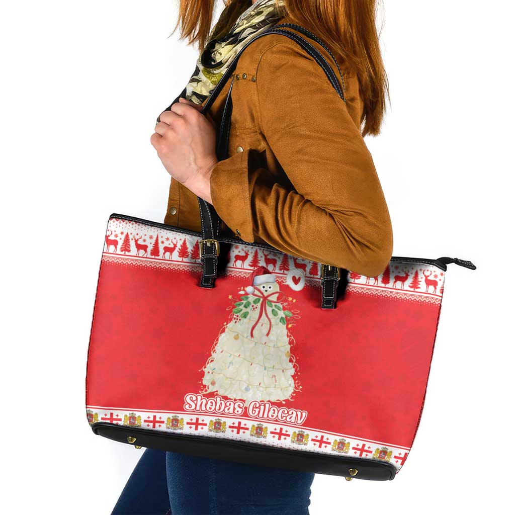 Georgia Christmas Chichilaki Leather Tote Bag Celebrate Georgian Tradition - Wonder Print Shop