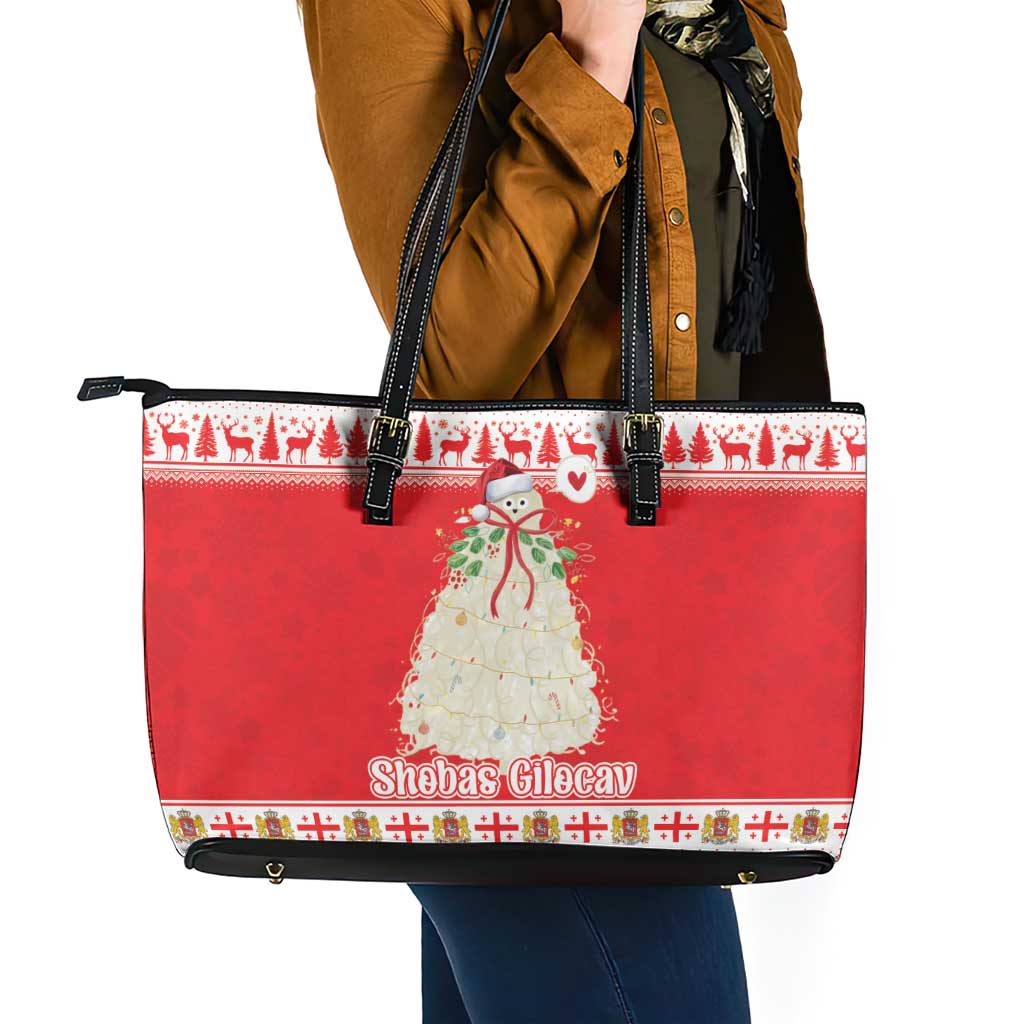 Georgia Christmas Chichilaki Leather Tote Bag Celebrate Georgian Tradition - Wonder Print Shop