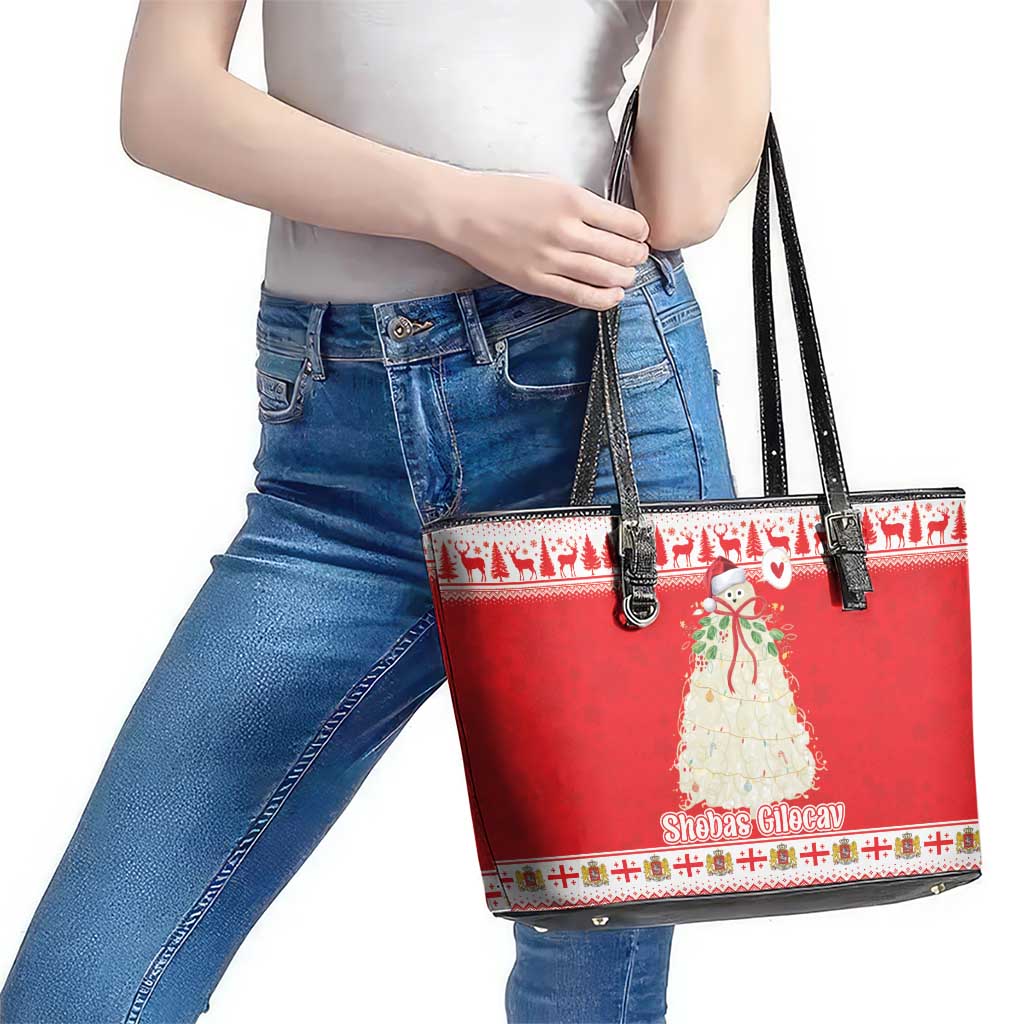 Georgia Christmas Chichilaki Leather Tote Bag Celebrate Georgian Tradition - Wonder Print Shop
