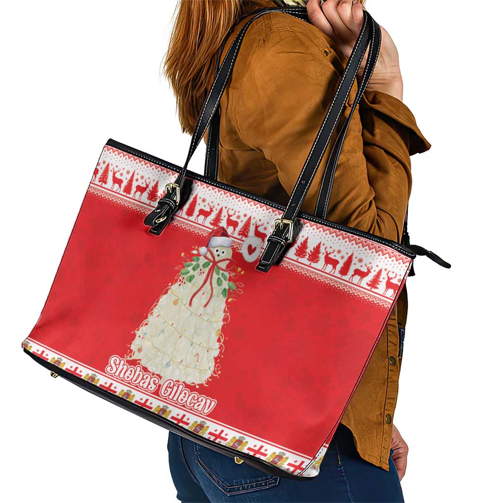 Georgia Christmas Chichilaki Leather Tote Bag Celebrate Georgian Tradition - Wonder Print Shop