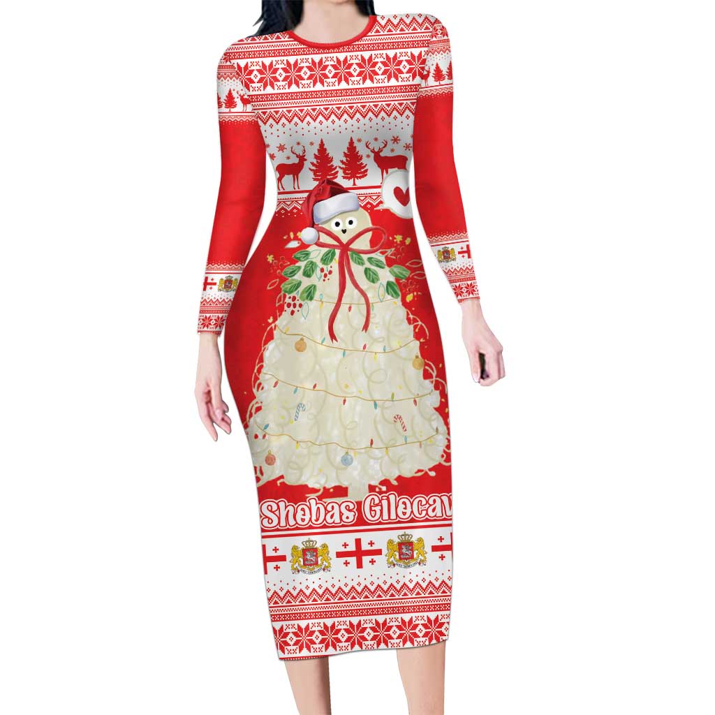 Georgia Christmas Chichilaki Long Sleeve Bodycon Dress Celebrate Georgian Tradition - Wonder Print Shop