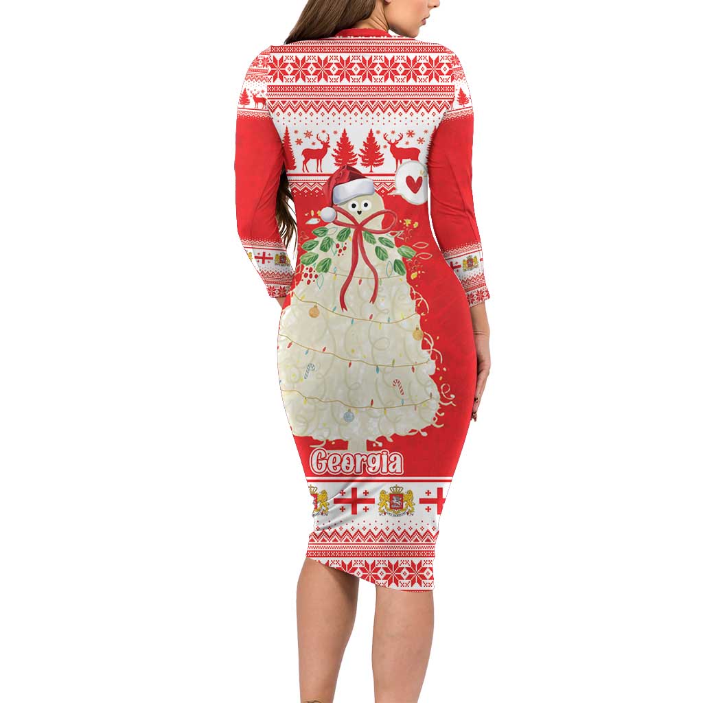 Georgia Christmas Chichilaki Long Sleeve Bodycon Dress Celebrate Georgian Tradition - Wonder Print Shop