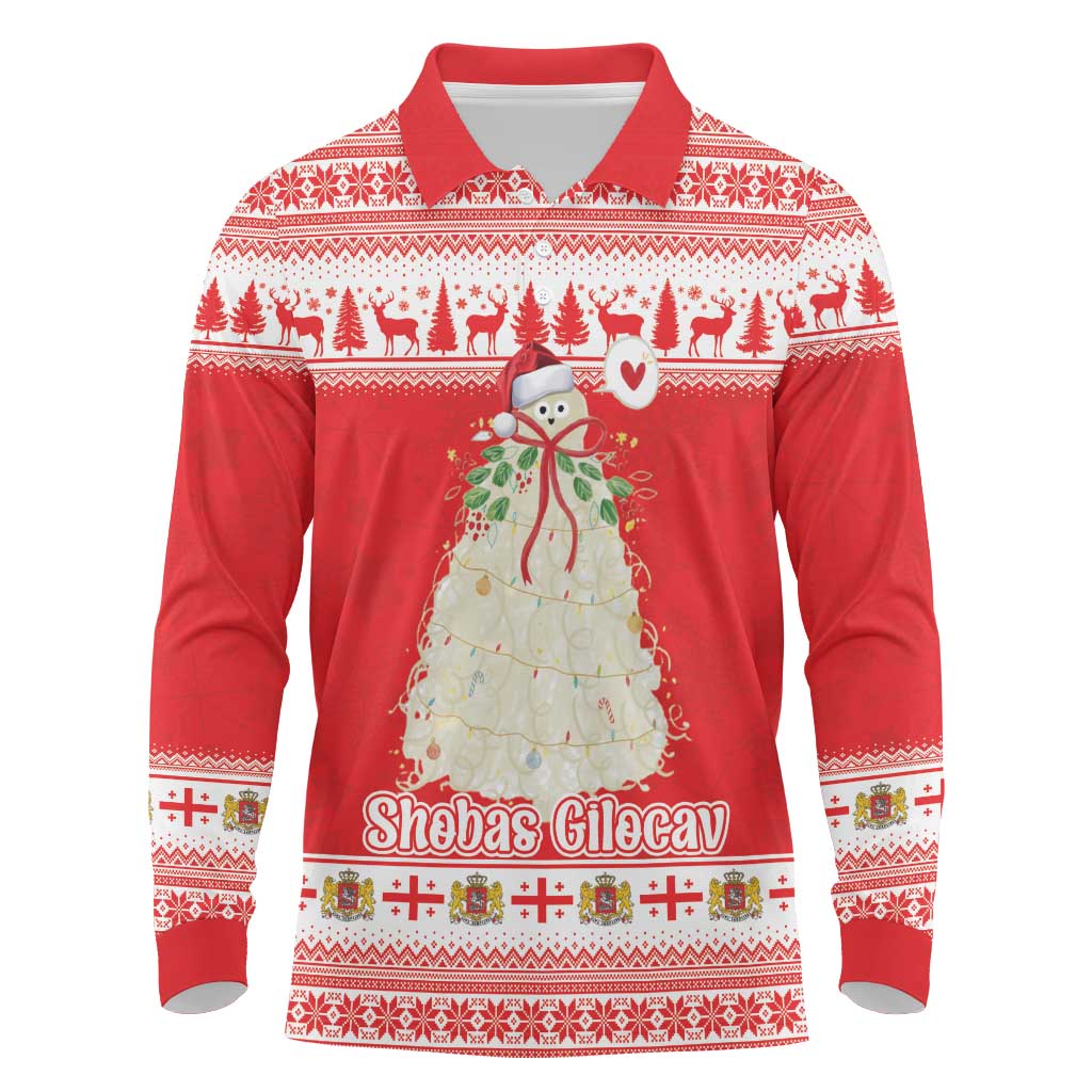 Georgia Christmas Chichilaki Long Sleeve Polo Shirt Celebrate Georgian Tradition - Wonder Print Shop