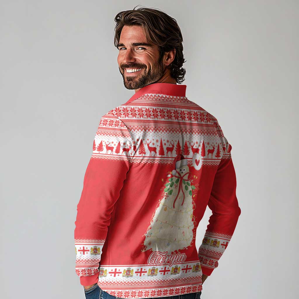Georgia Christmas Chichilaki Long Sleeve Polo Shirt Celebrate Georgian Tradition - Wonder Print Shop