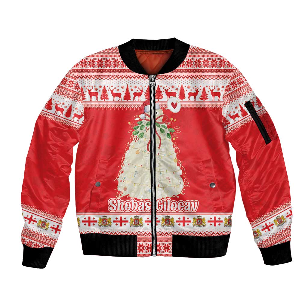 Georgia Christmas Chichilaki Sleeve Zip Bomber Jacket Celebrate Georgian Tradition - Wonder Print Shop