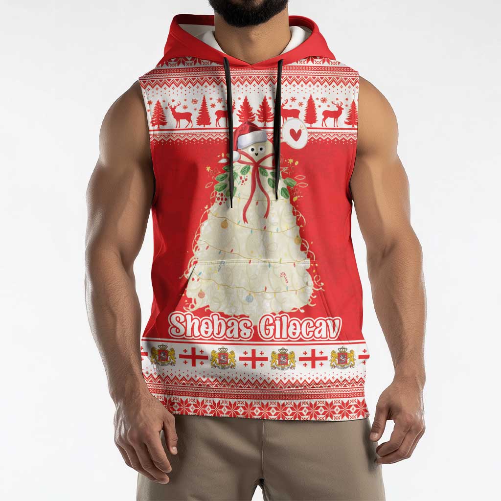 Georgia Christmas Chichilaki Sleeveless Hoodie Celebrate Georgian Tradition - Wonder Print Shop