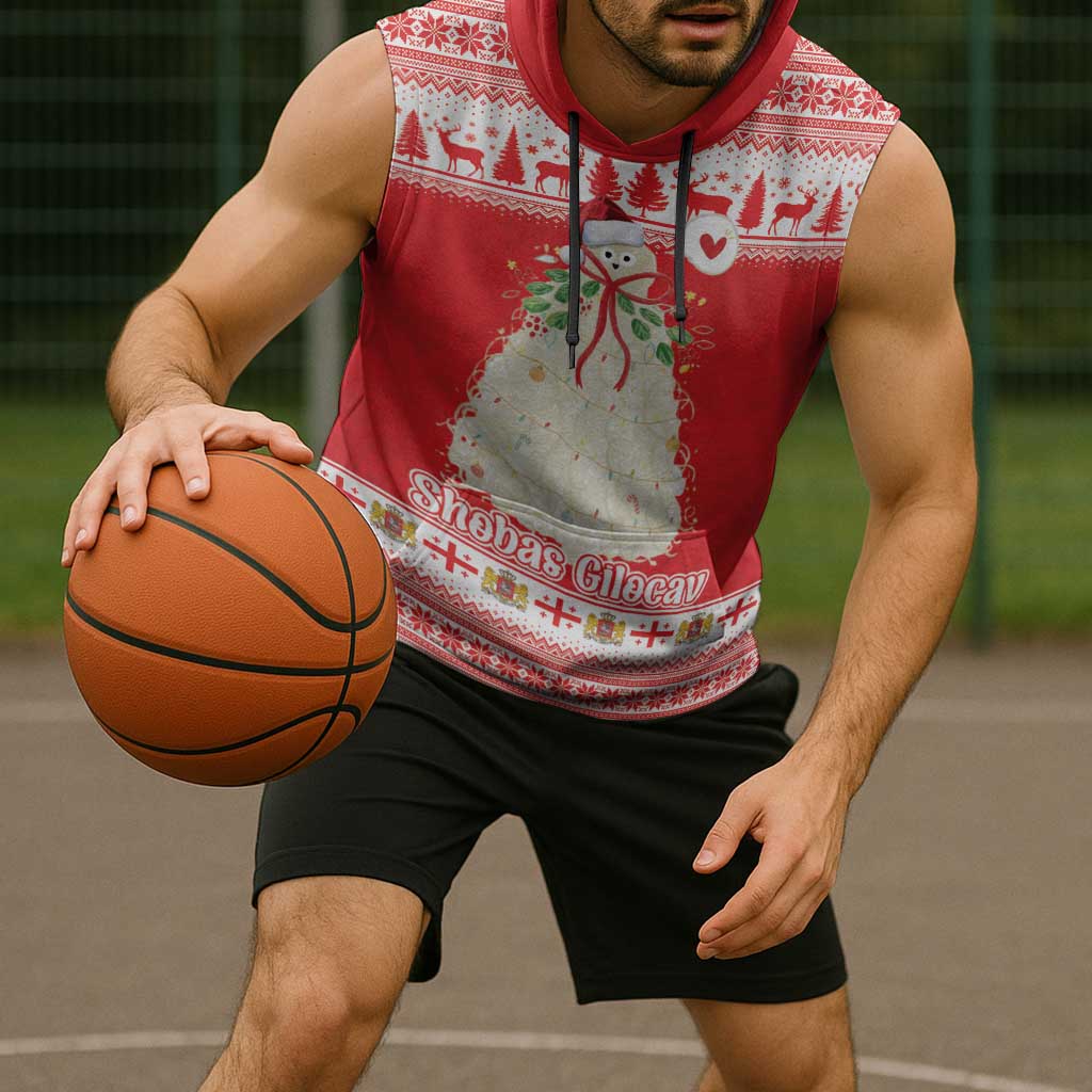 Georgia Christmas Chichilaki Sleeveless Hoodie Celebrate Georgian Tradition - Wonder Print Shop