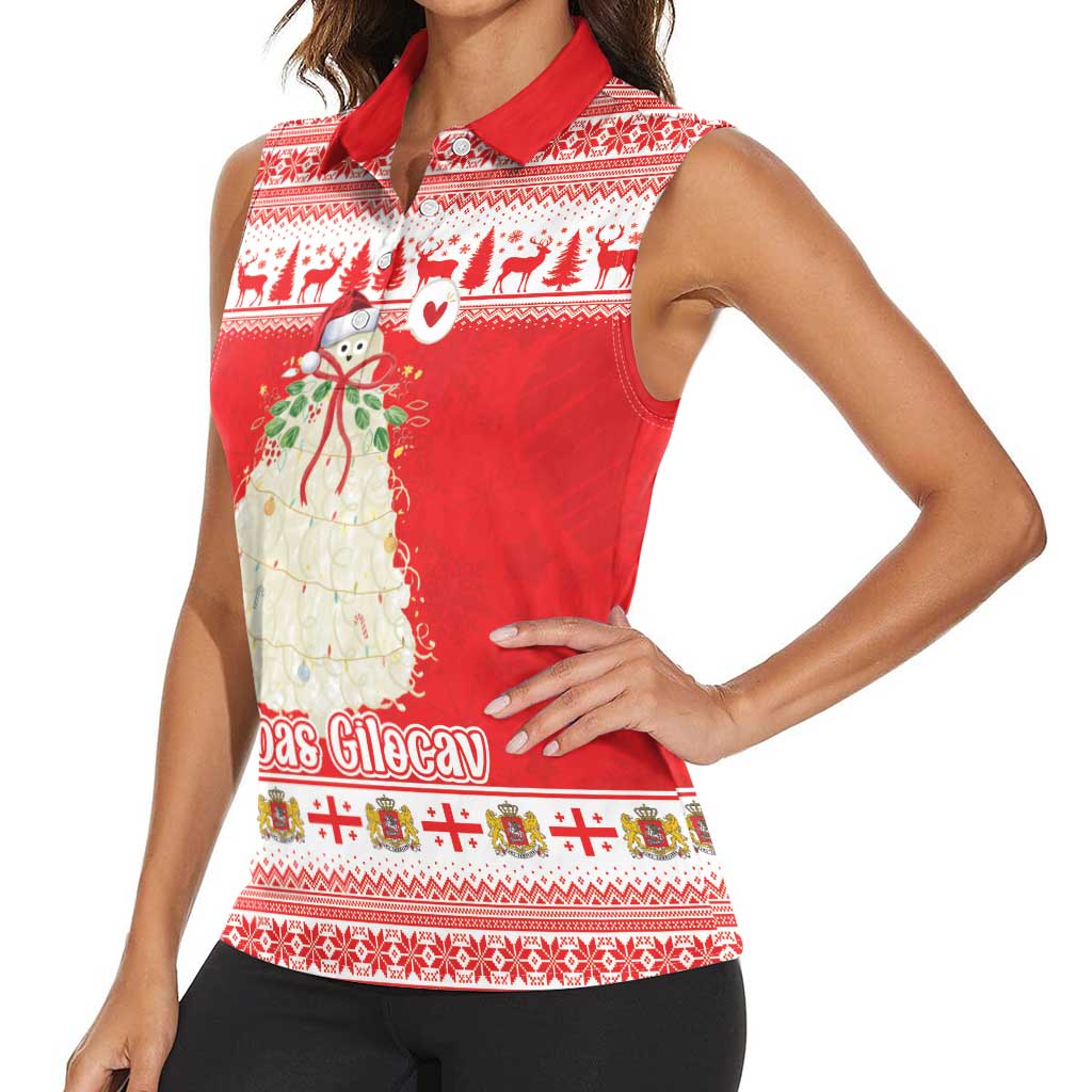 Georgia Christmas Chichilaki Women Sleeveless Polo Shirt Celebrate Georgian Tradition - Wonder Print Shop