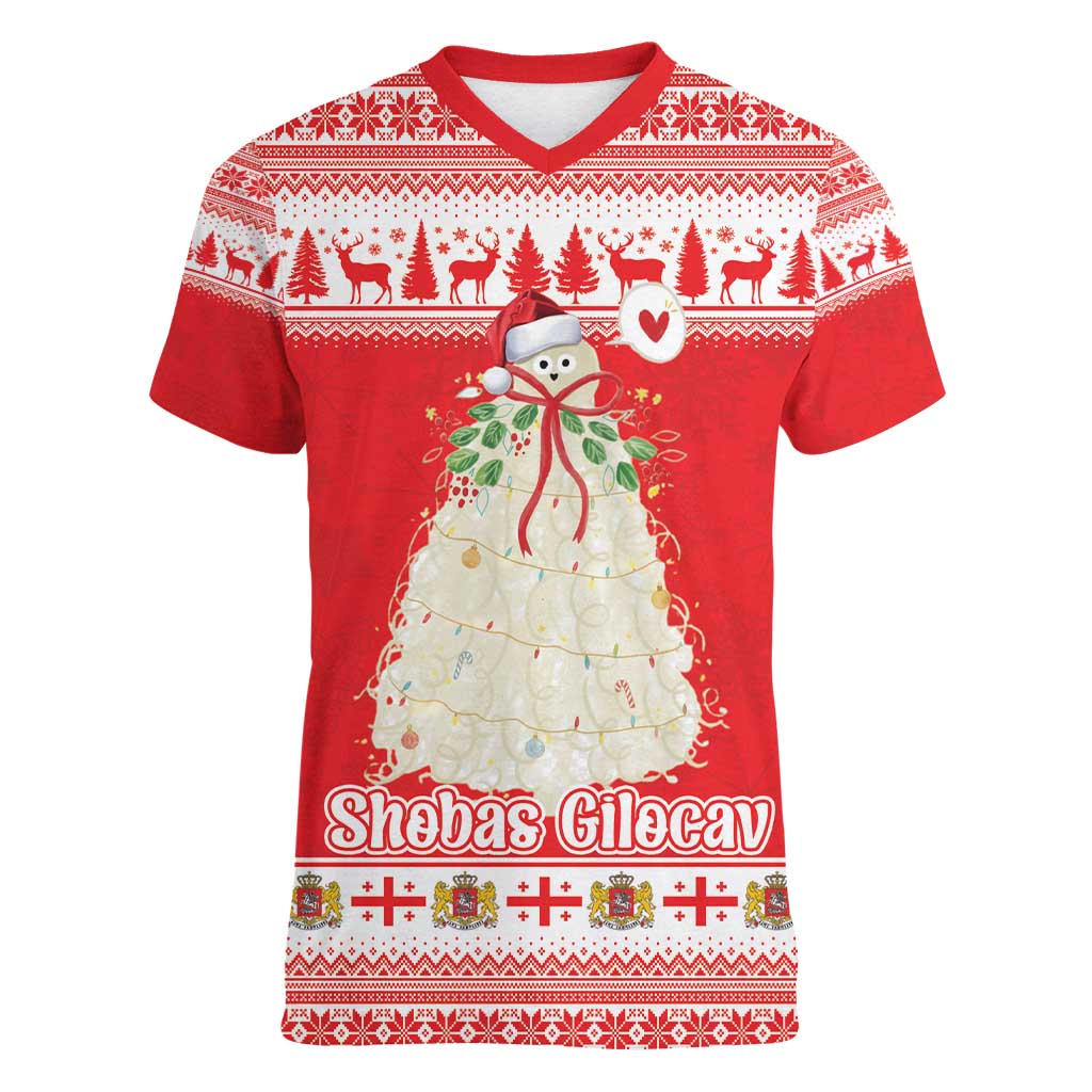 Georgia Christmas Chichilaki Women V-Neck T-Shirt Celebrate Georgian Tradition - Wonder Print Shop