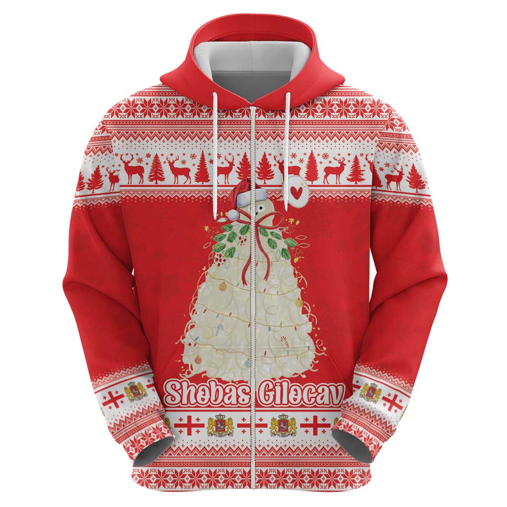 Georgia Christmas Chichilaki Zip Hoodie Celebrate Georgian Tradition - Wonder Print Shop