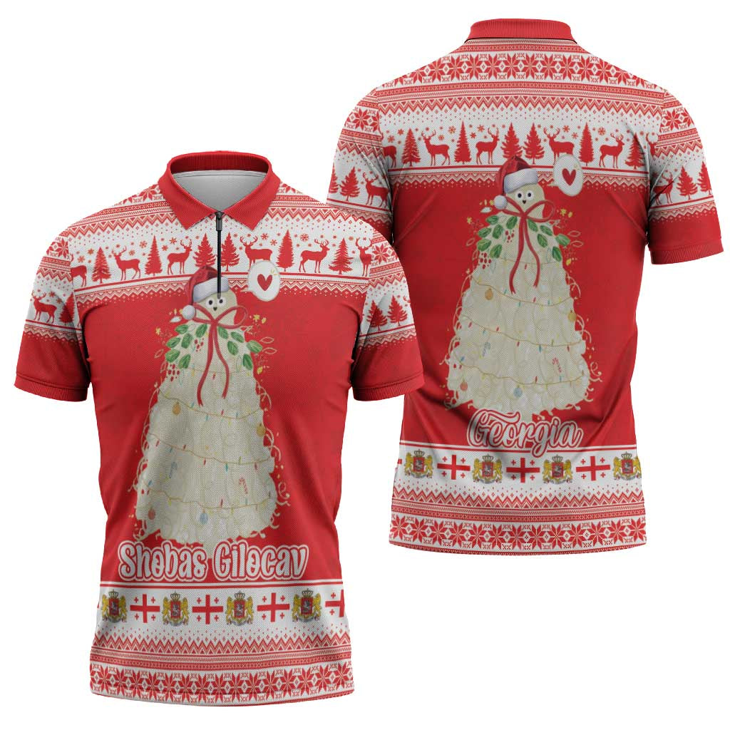 Georgia Christmas Chichilaki Zipper Polo Shirt Celebrate Georgian Tradition - Wonder Print Shop