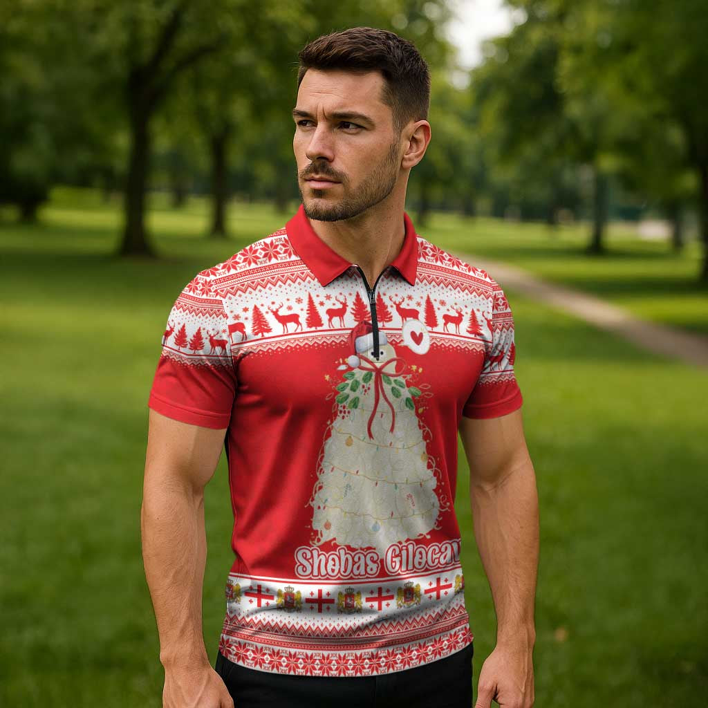 Georgia Christmas Chichilaki Zipper Polo Shirt Celebrate Georgian Tradition - Wonder Print Shop