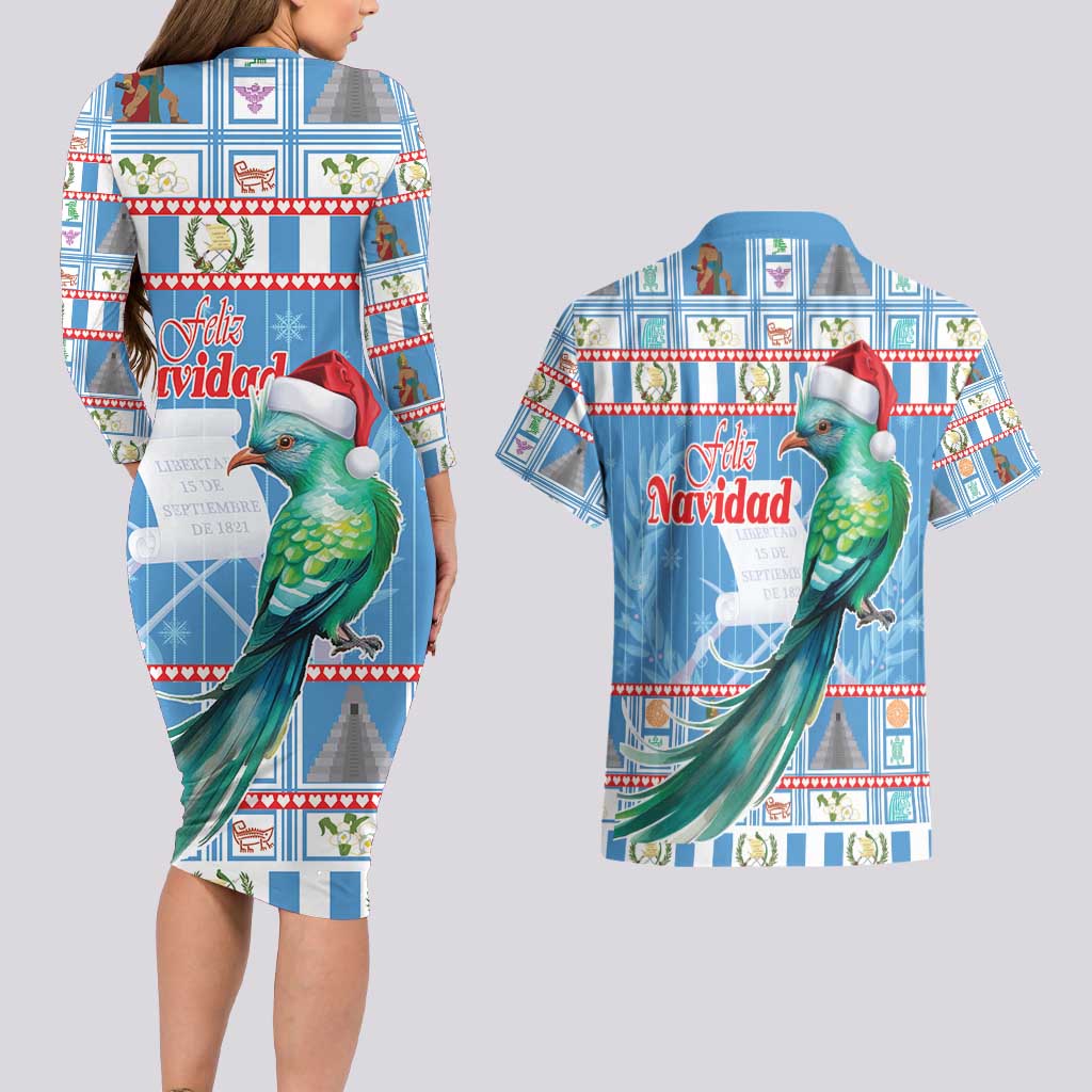 Guatemala Christmas Couples Matching Long Sleeve Bodycon Dress and Hawaiian Shirt Resplendent Queztal Libre Crezca Fecundo - Wonder Print Shop