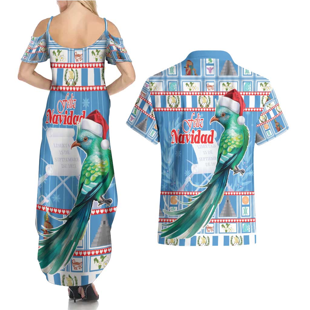 Guatemala Christmas Couples Matching Summer Maxi Dress and Hawaiian Shirt Resplendent Queztal Libre Crezca Fecundo - Wonder Print Shop