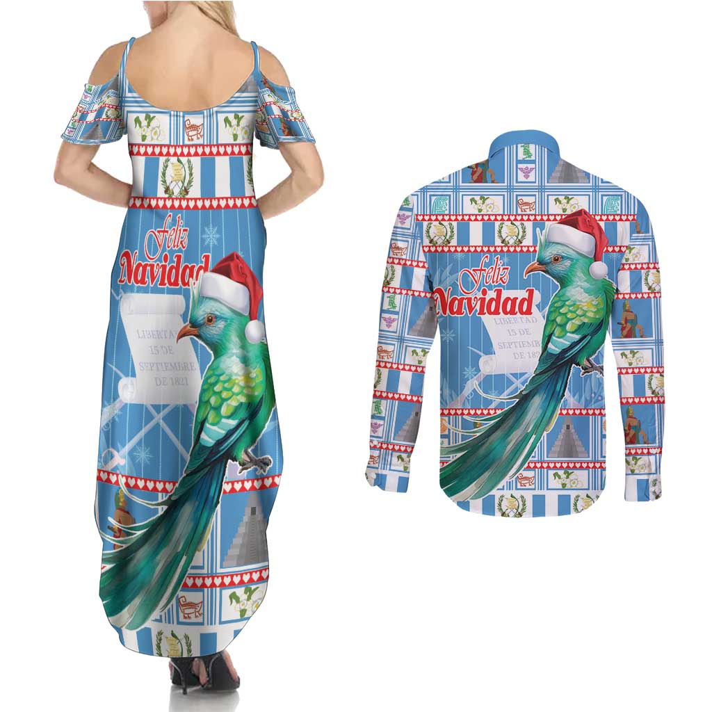 Guatemala Christmas Couples Matching Summer Maxi Dress and Long Sleeve Button Shirt Resplendent Queztal Libre Crezca Fecundo - Wonder Print Shop