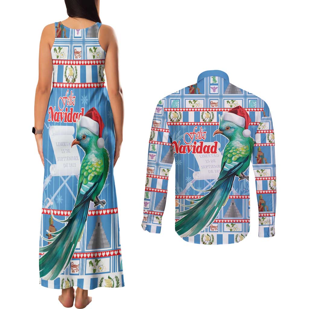 Guatemala Christmas Couples Matching Tank Maxi Dress and Long Sleeve Button Shirt Resplendent Queztal Libre Crezca Fecundo - Wonder Print Shop