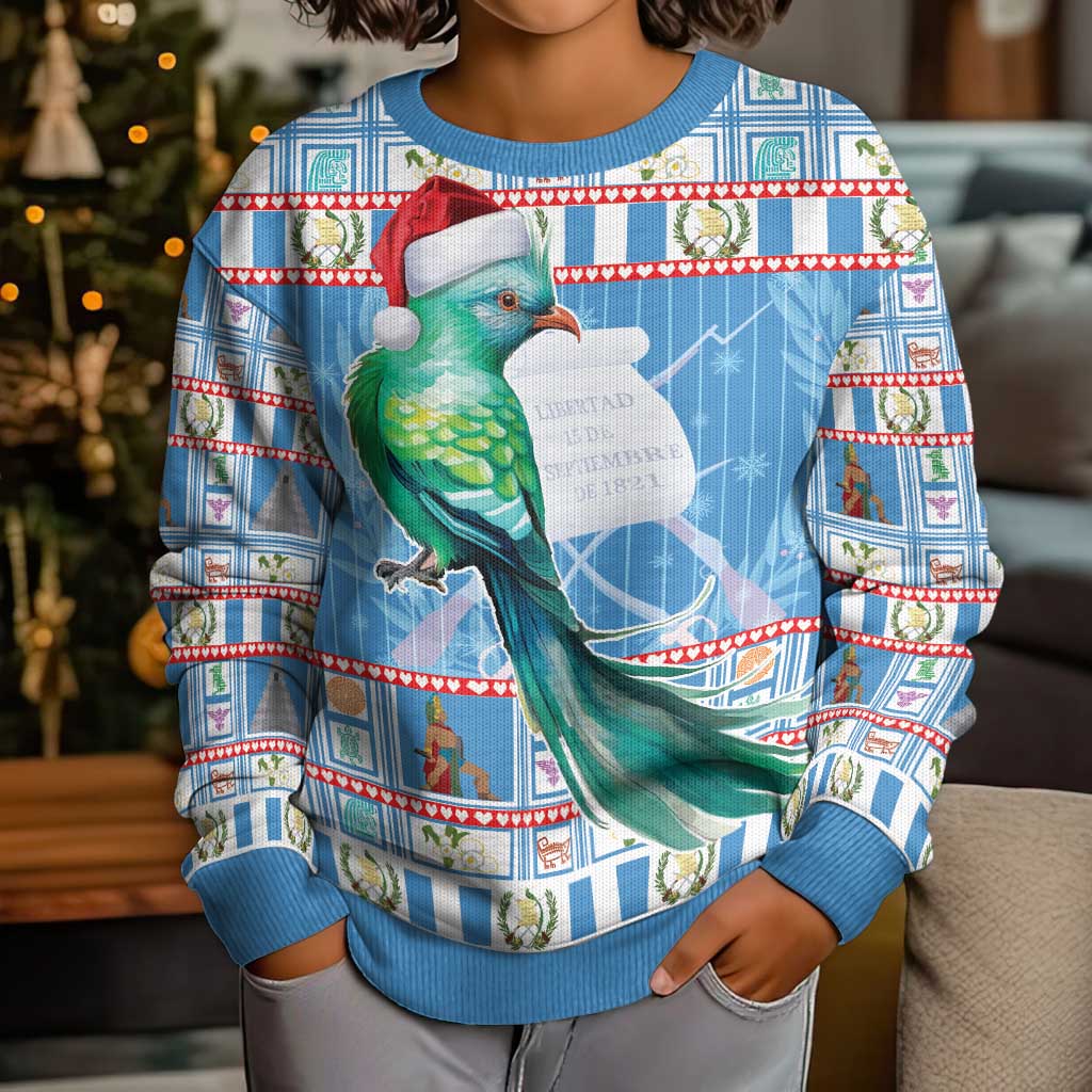 Guatemala Christmas Kid Ugly Christmas Sweater Resplendent Queztal Libre Crezca Fecundo - Wonder Print Shop