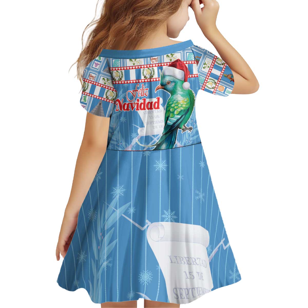 Guatemala Christmas Kid Short Sleeve Dress Resplendent Queztal Libre Crezca Fecundo - Wonder Print Shop