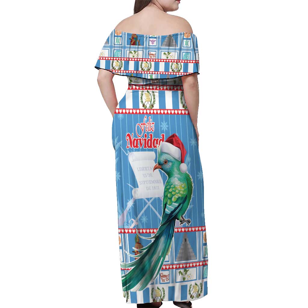 Guatemala Christmas Off Shoulder Maxi Dress Resplendent Queztal Libre Crezca Fecundo - Wonder Print Shop