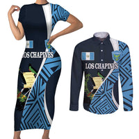 Custom Guatemala Football Couples Matching Short Sleeve Bodycon Dress and Long Sleeve Button Shirt Los Chapines Go Champion - Wonder Print Shop