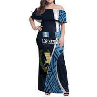 Custom Guatemala Football Family Matching Off Shoulder Maxi Dress and Hawaiian Shirt Los Chapines Go Champion - Wonder Print Shop