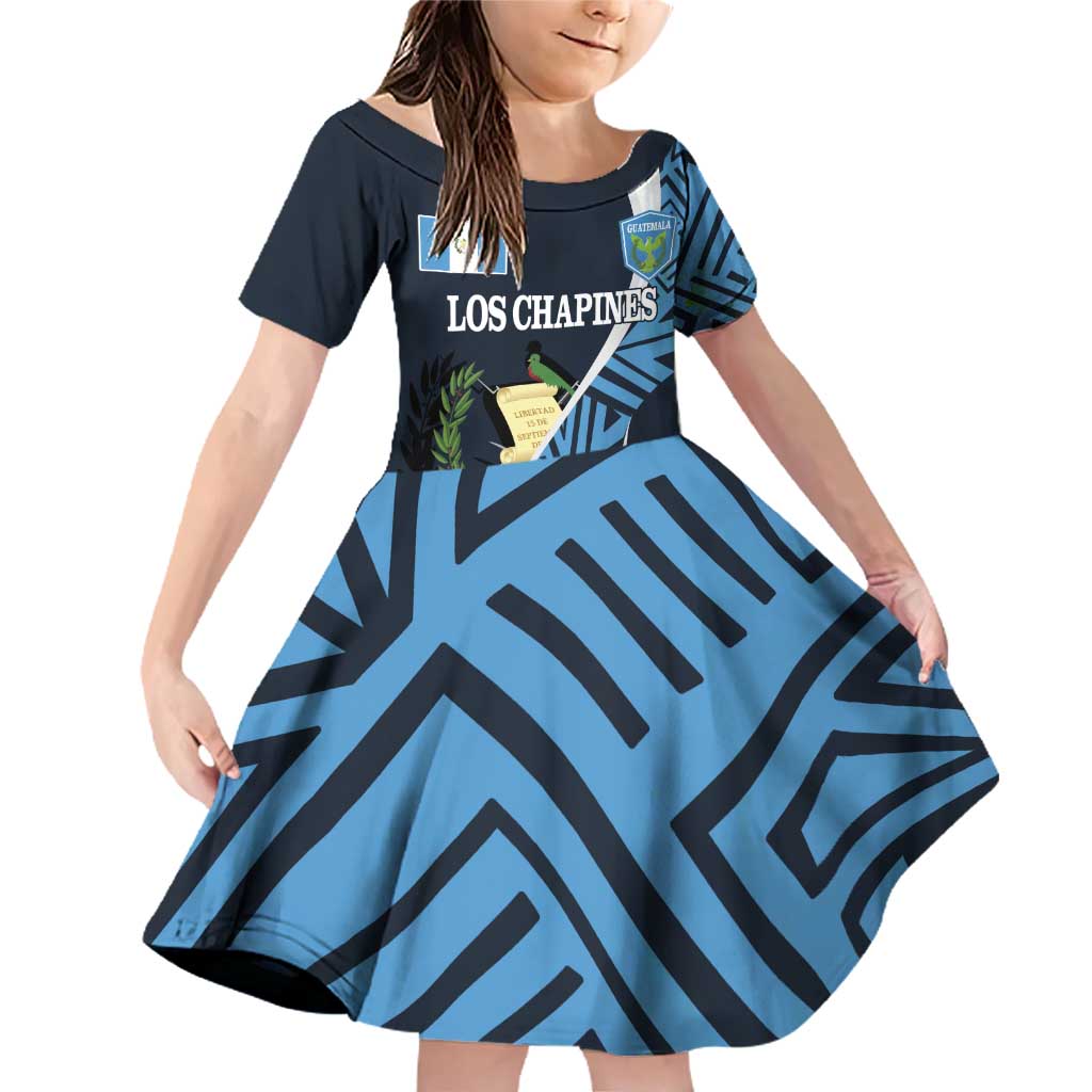 Custom Guatemala Football Family Matching Off Shoulder Short Dress and Hawaiian Shirt Los Chapines Go Champion - Wonder Print Shop