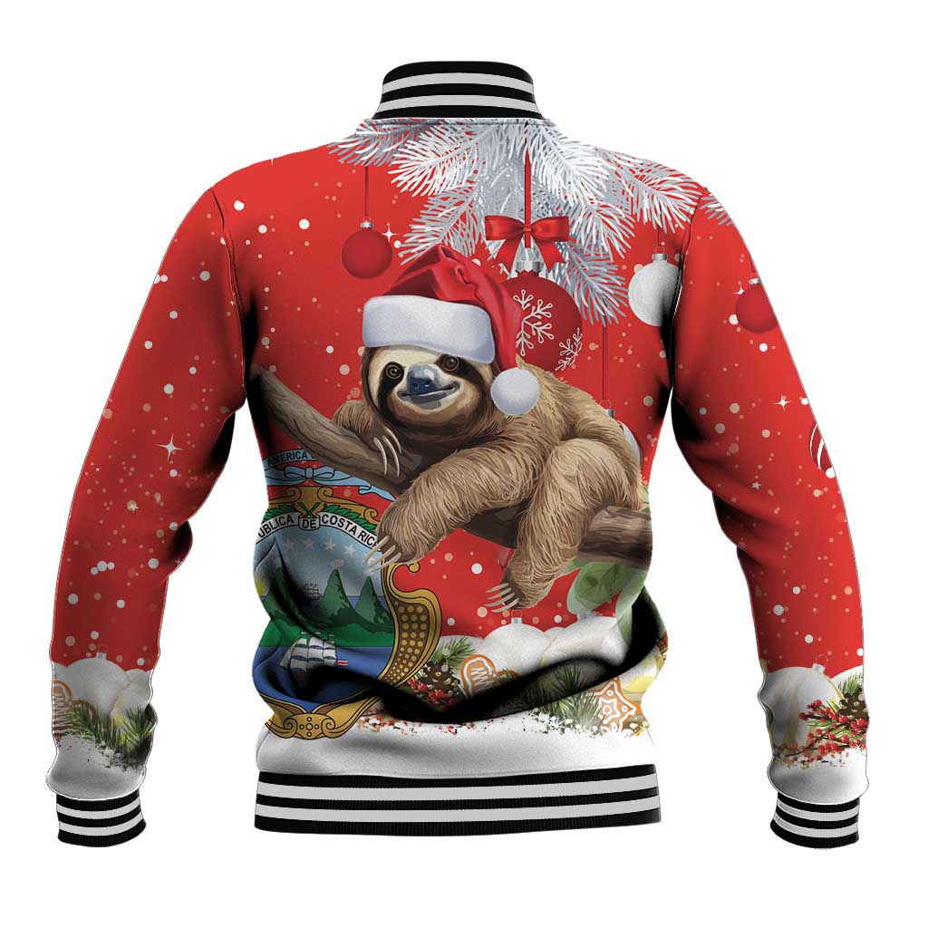 Christmas Costa Rica Baseball Jacket A Cheerful Sloth Wearing a Santa Hat - Wonder Print Shop