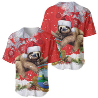 Christmas Costa Rica Baseball Jersey A Cheerful Sloth Wearing a Santa Hat - Wonder Print Shop