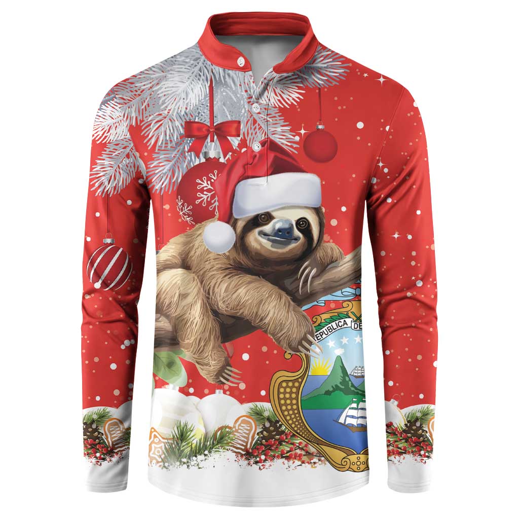 Christmas Costa Rica Button Sweatshirt A Cheerful Sloth Wearing a Santa Hat - Wonder Print Shop