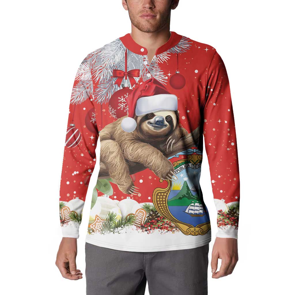 Christmas Costa Rica Button Sweatshirt A Cheerful Sloth Wearing a Santa Hat - Wonder Print Shop