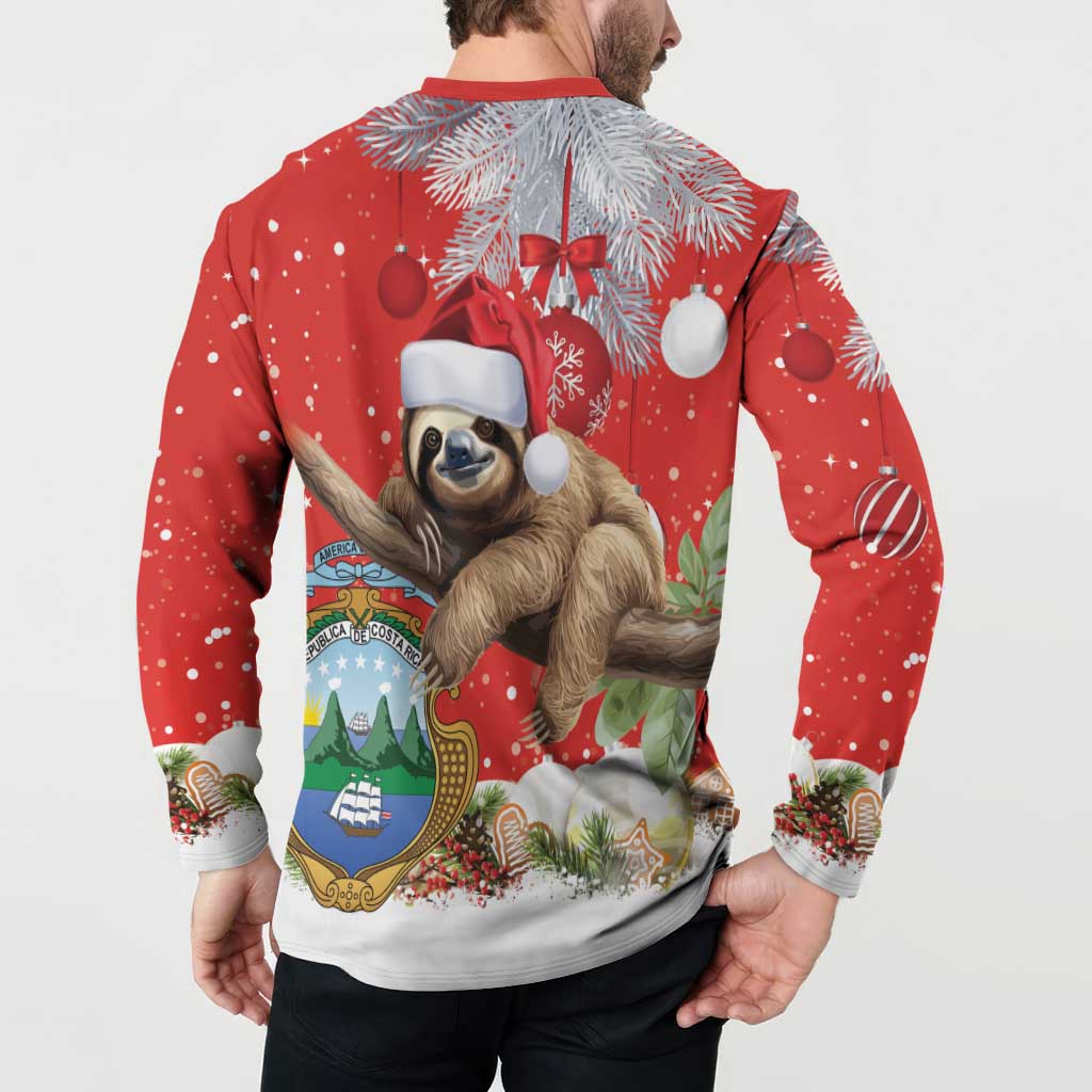 Christmas Costa Rica Button Sweatshirt A Cheerful Sloth Wearing a Santa Hat - Wonder Print Shop